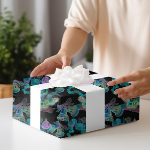 Schwarzer Neon Glow Xmas Kerzenleuchter Ornament Geschenkpapier