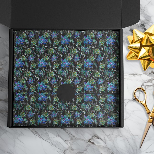 Schwarzer Neon Glow Xmas Poinsettia Ornament Seidenpapier (Von Creator hochgeladen)