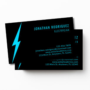 Schwarzer Neonblauer Blitzschlag Custom-Elektriker Visitenkarte