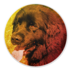 Schwarzer Neufundland Hund Abstrakt Grunge Keramikknauf