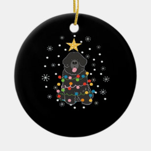 Schwarzer Newfie Neufundländer Hund Weihnachtsbaum Keramik Ornament