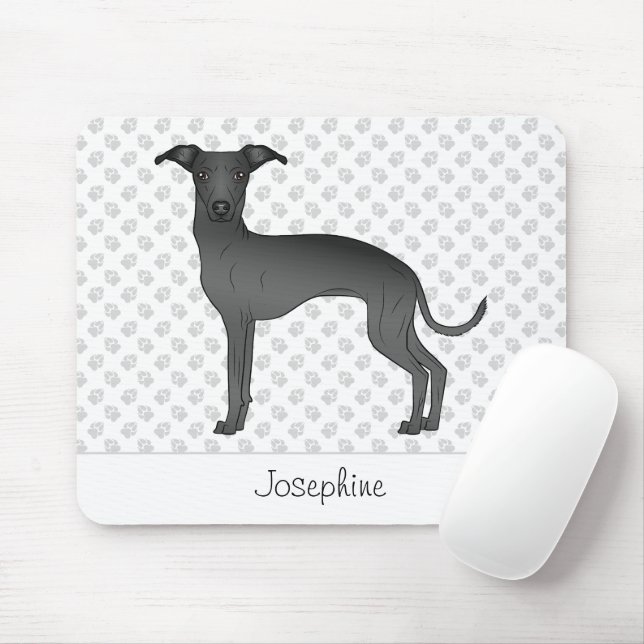Schwarzer Niedlicher Grauhund mit Individuelle Nam Mousepad (Mit Mouse)