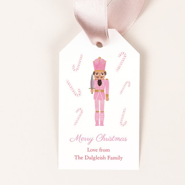 Schwarzer Nutcracker in rosa Anzug Frohe Weihnacht Geschenkanhänger (African American nutcracker in candy pink suit merry christmas gift tags)
