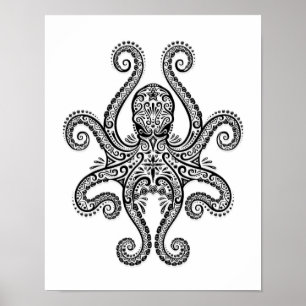 Schwarzer Oktopus auf Weiß Poster
