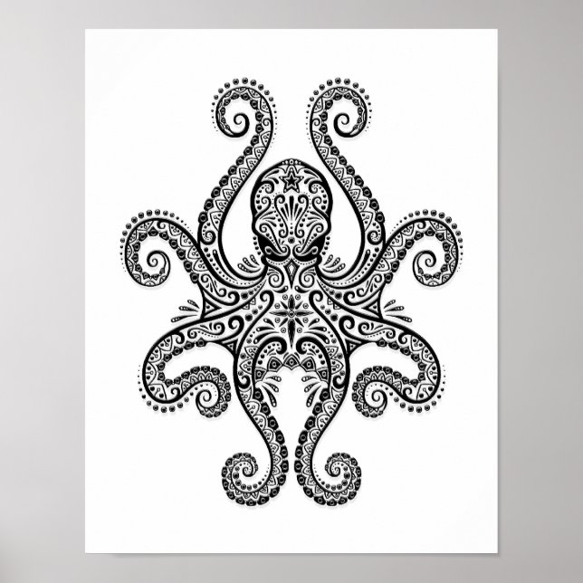 Schwarzer Oktopus auf Weiß Poster (Vorne)