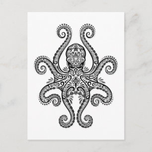 Schwarzer Oktopus auf Weiß Postkarte