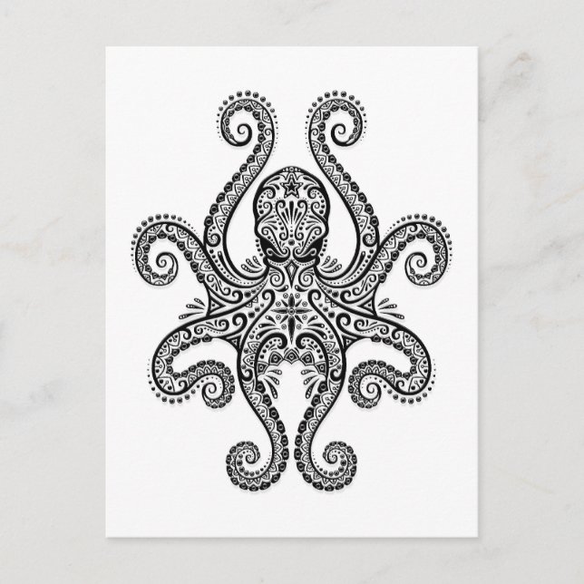 Schwarzer Oktopus auf Weiß Postkarte (Vorderseite)