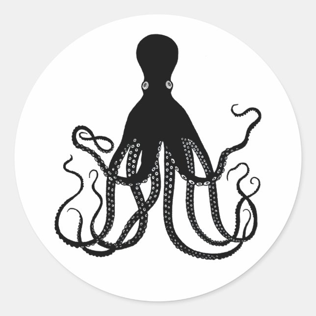 Schwarzer Oktopus Runder Aufkleber (Vorderseite)