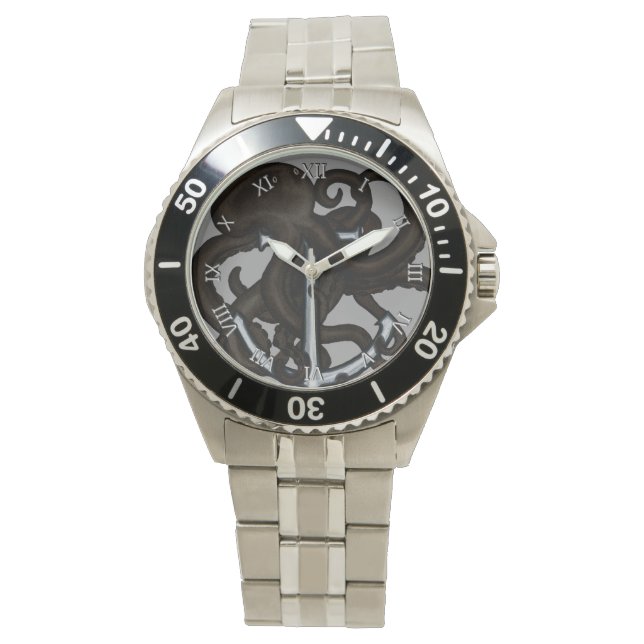 Schwarzer Oktopus über Anker Armbanduhr (Vorderseite)