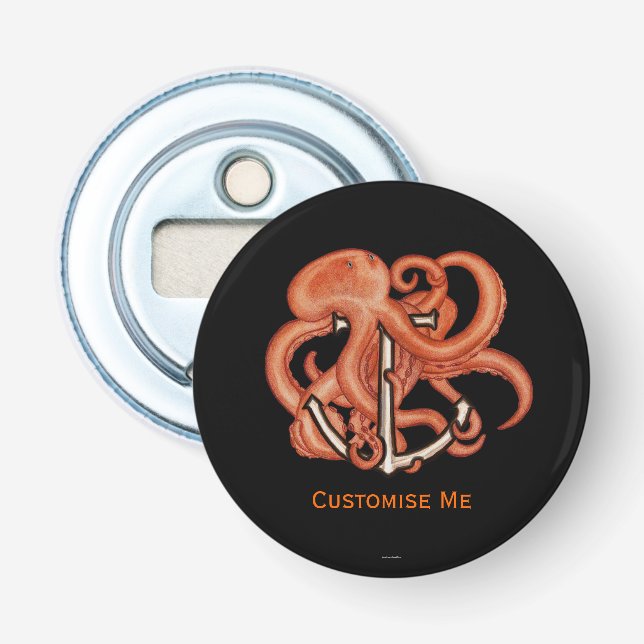 Schwarzer Oktopus über Anker Flaschenöffner (Vorderseite)