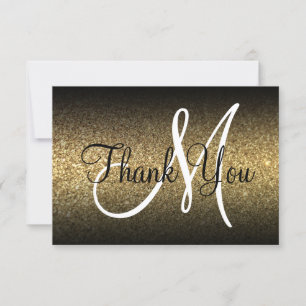 Schwarzer Ombre Gold Glitzer Monogram Dankeskarte