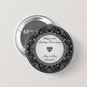 Schwarzer Onyx-Art-Diamant-Hochzeitstag Button