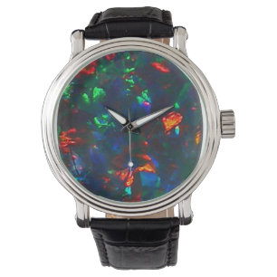 Schwarzer Opal-Feuer-rote grüne Designer-Uhr Armbanduhr