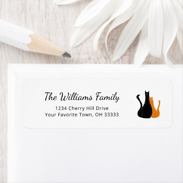 Schwarzer Orange Halloween Cats Rücksendeadresse (Insitu)