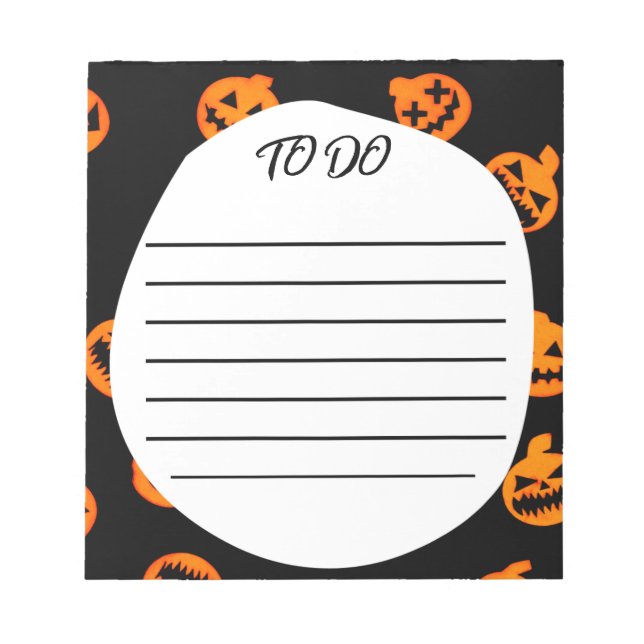 Schwarzer Oranger Jack O'Lantern To-Do-Liste Notiz Notizblock (Vorderseite)