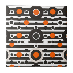 Schwarzer Oranger Retro-Kreis-Streifen Fliese