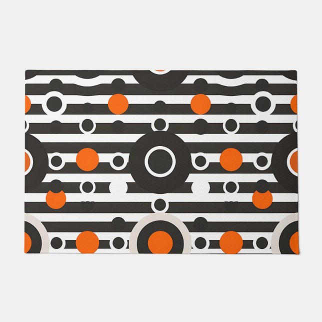 Schwarzer Oranger Retro-Kreis-Streifen Fußmatte (Vorderseite)