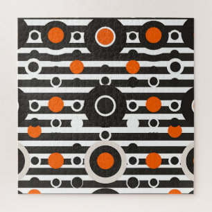 Schwarzer Oranger Retro-Kreis-Streifen Puzzle