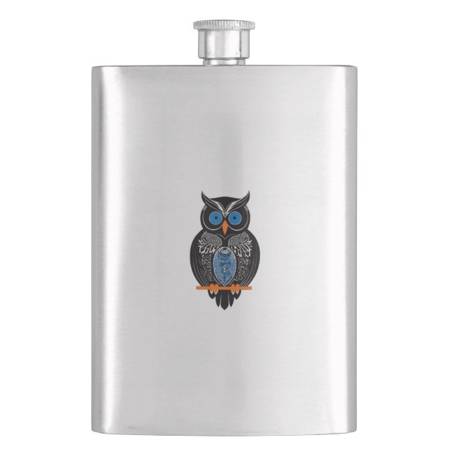 Schwarzer Owl-Flasche Flachmann (Vorderseite)