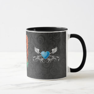 SCHWARZER PAISLEY-FRAUEN-HAAR-BLAU-HIRSCH TASSE