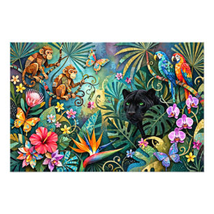 Schwarzer Panther Afrika Fröhlicher Collage-Stil D Fotodruck