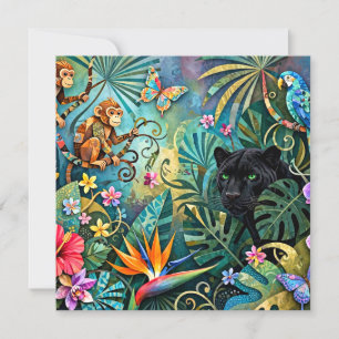 Schwarzer Panther Afrika Fröhlicher Collage-Stil D Karte
