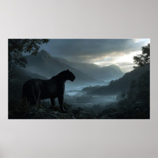 Schwarzer Panther auf der schneebedeckten Bergspit Poster