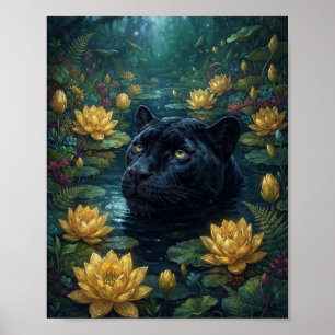 Schwarzer Panther Auftauchende Goldene Wasserlilie Poster