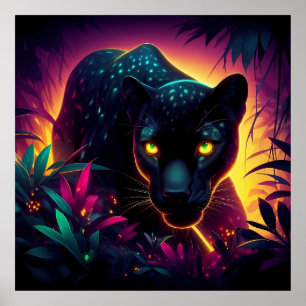 Schwarzer Panther Cougar-Katze Wildtier Poster