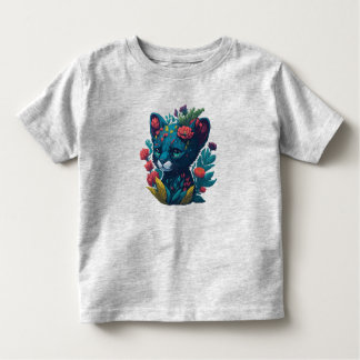 Schwarzer Panther Cub mit einem Schlag Blume Kleinkind T-shirt