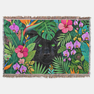 Schwarzer Panther Dschungelblumen und tropisches B Decke