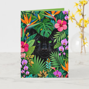 Schwarzer Panther Dschungelblumen und tropisches B Karte