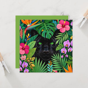 Schwarzer Panther Dschungelblumen und tropisches B Karte