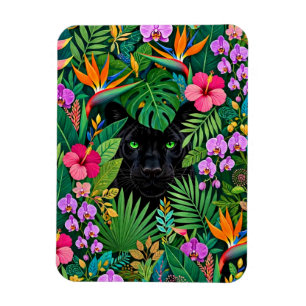 Schwarzer Panther Dschungelblumen und tropisches B Magnet