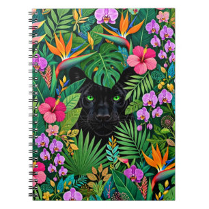 Schwarzer Panther Dschungelblumen und tropisches B Notizblock