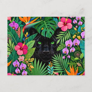 Schwarzer Panther Dschungelblumen und tropisches B Postkarte