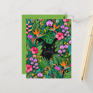 Schwarzer Panther Dschungelblumen und tropisches B Postkarte