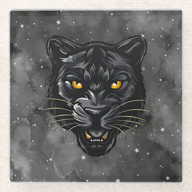 Schwarzer Panther Glasuntersetzer (Vorderseite)