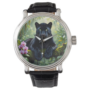 Schwarzer Panther im Dschungel Armbanduhr