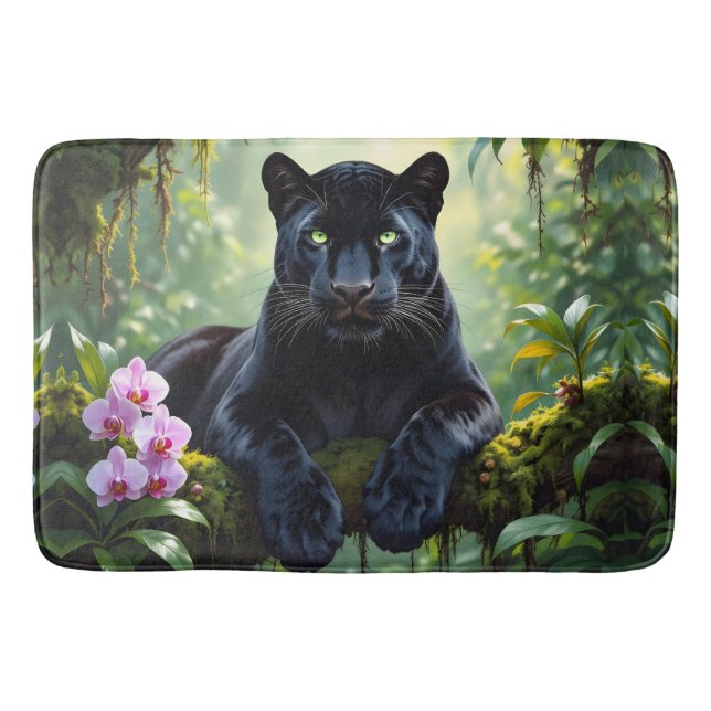 Schwarzer Panther im Dschungel Badematte (Vorderseite)