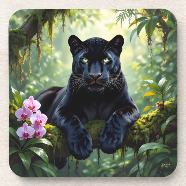 Schwarzer Panther im Dschungel Getränkeuntersetzer (Vorderseite)