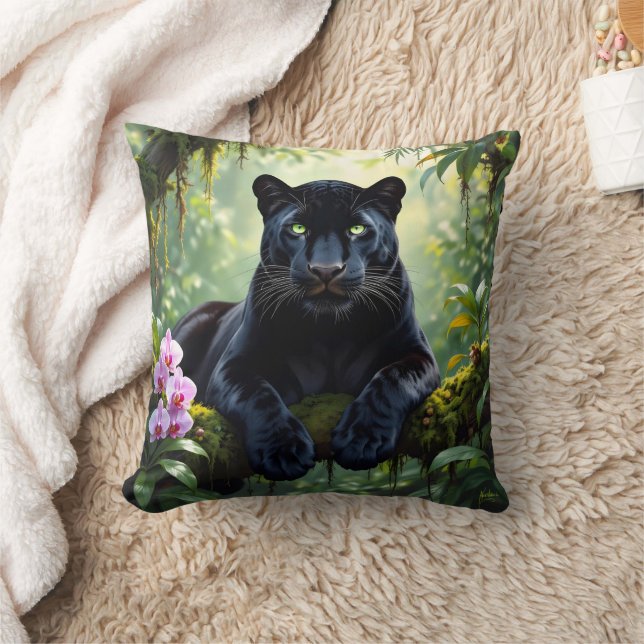 Schwarzer Panther im Dschungel Kissen (Decke)