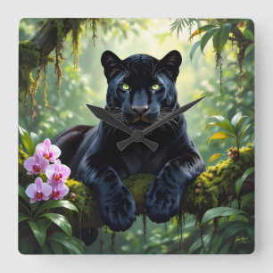 Schwarzer Panther im Dschungel Quadratische Wanduhr
