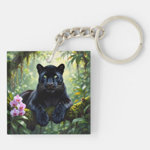 Schwarzer Panther im Dschungel Schlüsselanhänger