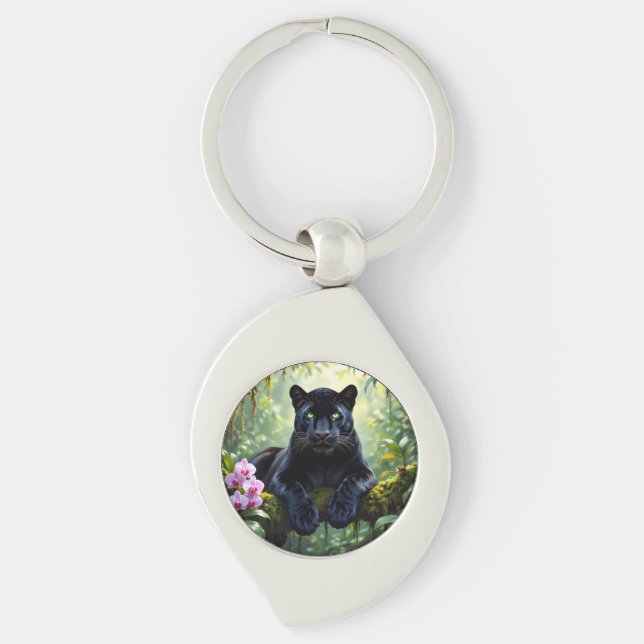 Schwarzer Panther im Dschungel Schlüsselanhänger (Vorderseite)