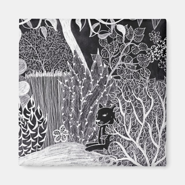 Schwarzer Panther im Dschungel - zeichnend Bleisti Magnet (Vorne)