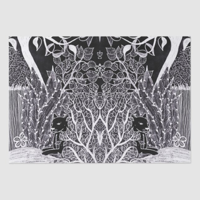 Schwarzer Panther im Dschungel - zeichnend Bleisti Seidenpapier (Vorderseite)