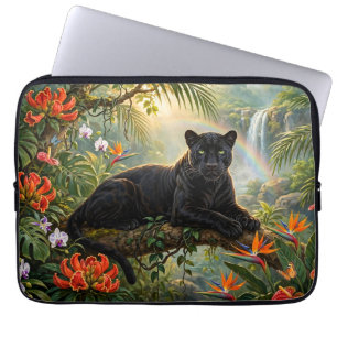 Schwarzer Panther Kenia Dschungel Blumen Wasserfal Laptopschutzhülle