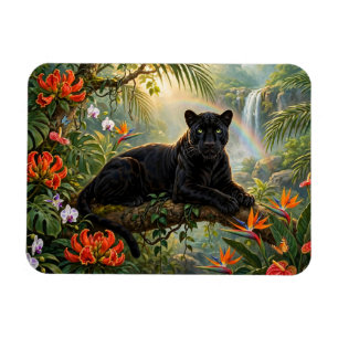Schwarzer Panther Kenia Dschungel Blumen Wasserfal Magnet