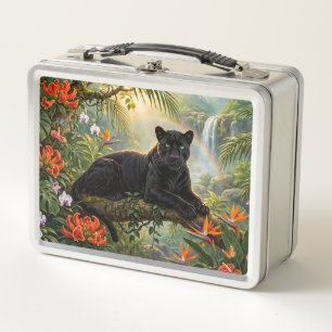 Schwarzer Panther Kenia Dschungel Blumen Wasserfal Metall Brotdose